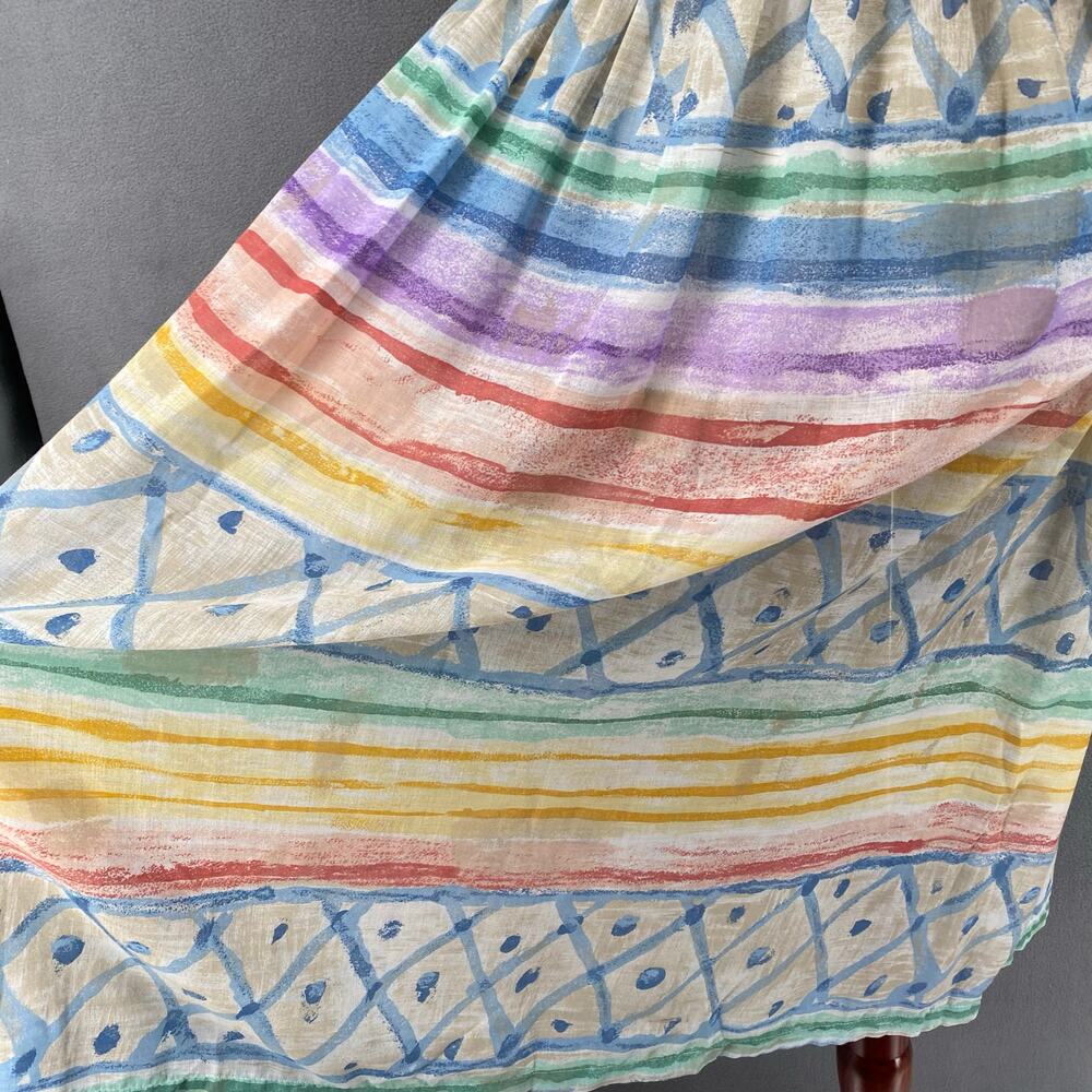 Vtg NOS 90s Two Potato Artsy Watercolor A Line Midi Dress M Petite Sheer Pastel - Picture 7 of 16